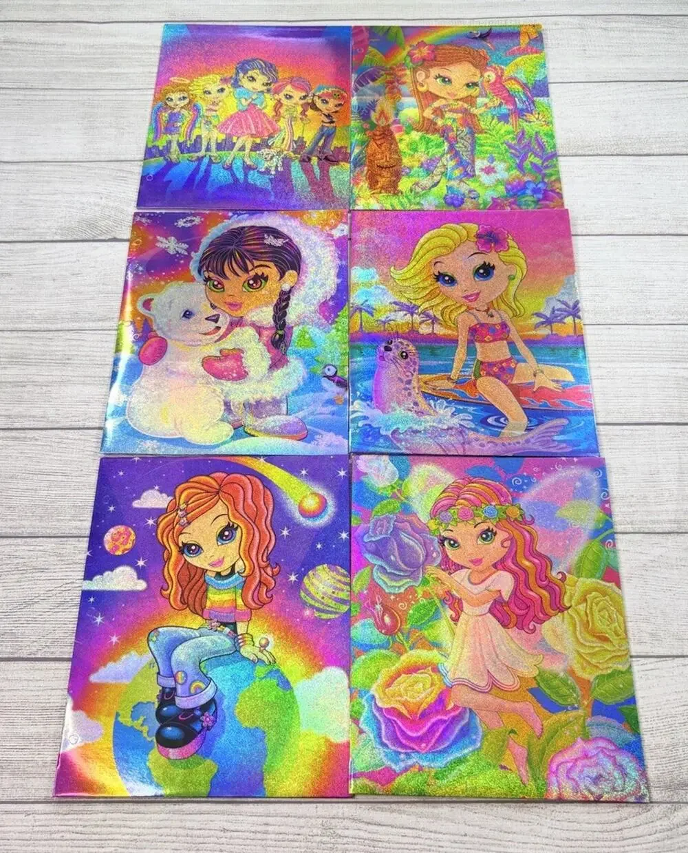 Lisa Frank Lot Of 6 Glitter Pocket Folders Unpunched New